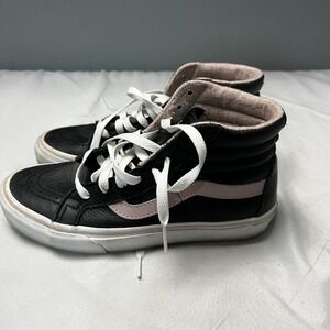 Black High-Top Sneakers with Pink Accent and White Laces